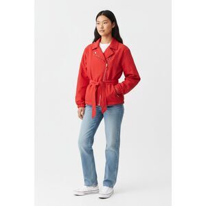 Women's Size Large 12-14 Red Belted Edgy Chic Jacket Y2K Bomber Moto Jacket